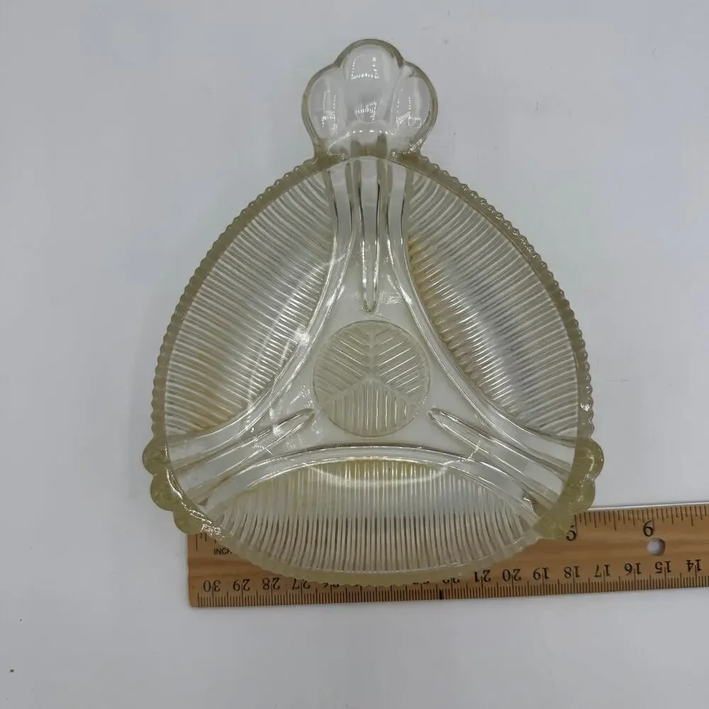 Vintage Bon Bon Dish Hazel Atlas Art Deco Nappy Triangle Handled 6 inch